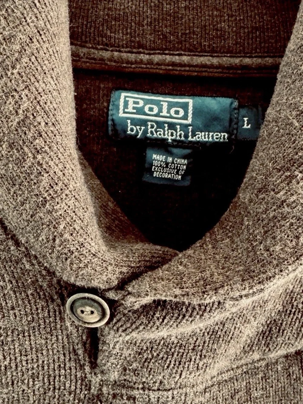 Ralph Lauren Brown Shawl-Collar 100% Cotton Sweater